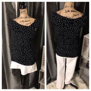WHBM Off Shoulder Top Black White Polka Dot EUC